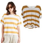 SESSUN RELAXED STRIPED T SHIRT TOP IN SAFFRON‎ SIZE SMALL EUC Yellow Photo 2