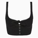 For Love & Lemons Pointelle Knit Crop Top Black Flower Ribbed Bow Coquette Photo 2