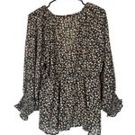 Flawless  Black Multi Color Floral Bow Front Long Sleeve Dressy Blouse Women Sz L Photo 1