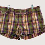 American Eagle Size 14 Plaid Print Cotton Summer Shorts Button Accents Pockets Green Photo 3