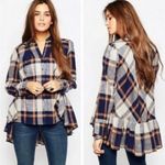 Free People  Plaid Flannel High‎ Low Top with Pleated Back Size XS Boho Flowy Photo 1