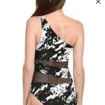 Carmen Marc Valvo  One Shoulder Mesh Inset One Piece Swimsuit Splatter Print 14 Photo 1