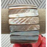 Bohemian White & Brown Neutral Abalone Shell Wide Stretch Bracelet Beach Nature Tan Photo 4