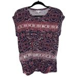 Lucky Brand Dark Red & Black Boho Floral Print Knot Hem Tee Photo 0