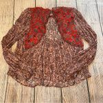 Boden Ruffle Open Back Blouse Paisley Swing Top Women’s Size 8 Pink Bohemian Red Photo 5