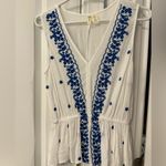 Japna Women’s  White Sheer Tank w/ Blue Trim Size SMALL Photo 1