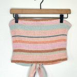 American Eagle Strapless Tube Top Smocked Sz M Striped Tie Back Linen Blend Photo 0