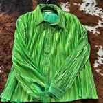 Flying Tomato NWOT Boutique  pleated lime metallic button down top size small Photo 5