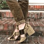 CAbi  Interlock Block crushed green velvet heels size 7 shoes Photo 0