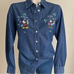Disney Vintage  Mickey Minnie Christmas Denim Shirt Medium Tis the Season Photo 0