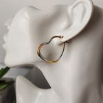 Gold and Silver Stainless Steel Heart Hoop Earrings New Photo 3