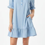 Edge S’ Blue Tiered Puff Sleeve Sundress size xsmall with pockets cotton fabric Photo 0