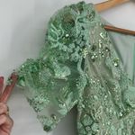 Mac Duggal Green Puff Sleeve V Neck Floral Embellished Dress 68266 size 4 Midi Photo 9