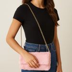 Hello 3AM Light Pink Faux Fur Shoulder Crossbody Bag Clutch Purse Gold Chain Photo 8