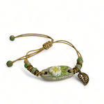 Macrame Clay Bracelet Ceramic Stone Flower Boho Yoga Earth Green Photo 1