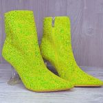 Glitter lemonade yellow / gold holographic ankle boots lucite heel size 7 shoes Photo 2