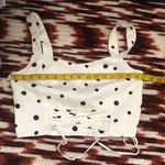 NEW NWT Coquette Twee Polka Dot Navy Blue White Cami Tank Crop Corset Lace Up Babydoll Sweetheart Romantic Top Shirt Blouse Shirred Elastic Back #cottagecore #fairy #Whimsi Size M Photo 4