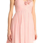 Donna Morgan Baby Pink Silk Chiffon Strapless Rosettes Flare Dress 6 Balletcore Photo 0