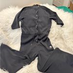 Adidas  Black Wide Leg Button Front Tie Waist Lace Inserts Jumpsuit Small Photo 2