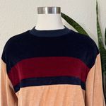Vintage Sears Sportswear Velour Crewneck Sweatshirt Tan Navy Burgundy Stripes XL Photo 5