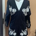 ZARA  black embroidered floral linen romper Photo 6