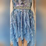 Sherri Hill Size 8 Blue Strapless Dress with Sequins and Crystals Photo 1