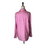 NYDJ  Shirt Women‎ Small Pink And White Striped Collared Linen Pullover Photo 2
