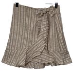 Abercrombie & Fitch NEW  White Tan Striped Linen Ruffle Wrap Mini Skirt Size XS Photo 2