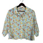 ZARA  Oversized Floral Print Cropped Collard Short Sleeve Shirt Pocket XXL Blue Photo 0