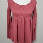 Anthropologie Knitted & Knotted Pink Smocked Babydol Bell Sleeve Small Sweater Photo 1