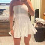 Pleated Studded White Mini Dress Size L Photo 2