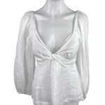 Banana Republic NEW White Balloon Sleeve Deep V-Neck Smocked Peplum Blouse Top M Photo 0