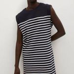 Mango  Women’s Navy Blue & White Striped Cotton T-shirt Dress Photo 0