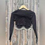 ZARA Jewel Detail Crop Top in black with a rhinestone fringe appliqué NWT Photo 9