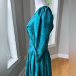 Vintage Emerald Green Floral Satin Basque Waist Floor Length Gown Dress Sz 11/12 Blue Photo 6