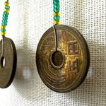Green beaded Chinese coin earrings Photo 1