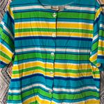 Classic Elements  Blue and Green Striped Button Down Shirt Photo 2