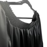 Bebe Black Satin Off-Shoulder Romper Shorts Long Seleeve Ruffle Trim Sexy Chic Photo 6