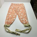 World Market Peach Green Floral Print Pajama Pants‎ Womens Size Small Pull On Orange Photo 12