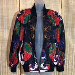 Linda Collection Late 80s Early 90s Black Scarf Print Windbreaker Jacket Large Photo 1