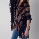Free People Boho Western Fringe Poncho Geometric Weave Pattern Wrap Shawl OS Photo 0