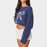 Edikted Knit Bow Cropped Sweater Women's XS/S Navy Boho Dainty Coquette Girl Photo 1