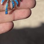 Sterling Silver 925 Blue Fire Opal Palm Tree Necklace 18" Florida Beach Summer Photo 2