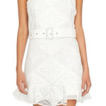 CIEBON Womens Dress Size L White Halter Patchwork Eyelet Belted Ruffle Hem Size L Photo 0