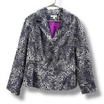 Joan Rivers  Animal Print Button Jacket Size 1X Gray Purple Lined Statement Photo 0