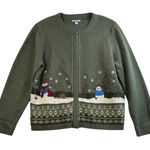 Croft & Barrow  PXL Petite XL Cardigan Sweater Zip Up Embroidered Holiday Snowmen Photo 0