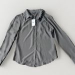 Guess NWT  Women’s Button Up Blouse Tuxedo Grey Beaded Sheer Sz Small‎ Office Photo 2