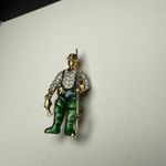 Fisherman Rhinestone Brooch Pin Gold Tone Man Fishing Green Enamel Overalls Photo 10