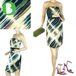 The Limited  GREEN, PURPLE AND BLUE PRINT STRAPLESS SILK DRESS WITH BELT NWT (12) Photo 1