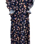 Hutch  Leopard‎ Print Jumpsuit Wide Leg Ruffle Navy Blue Size Medium Photo 6
